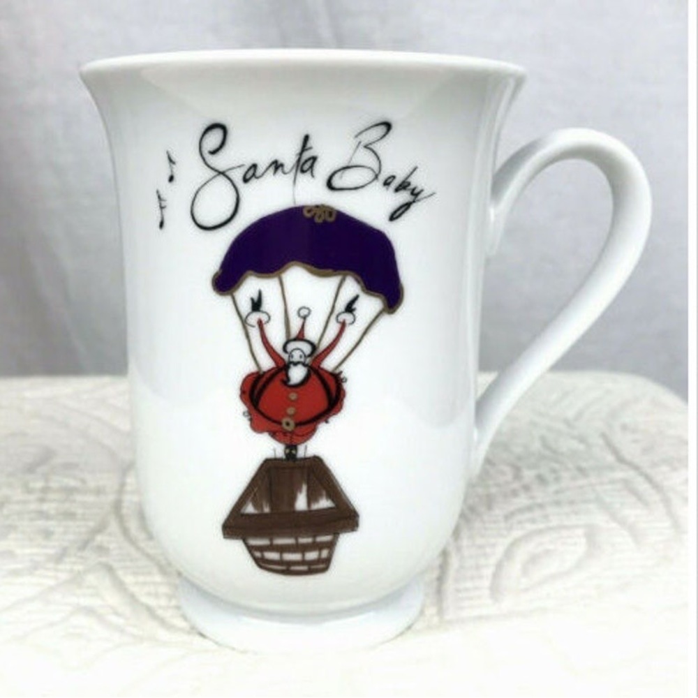 (1) Pottery Barn Santa Baby Christmas Coffee Mug Tea Cup Parachute Porcelain New